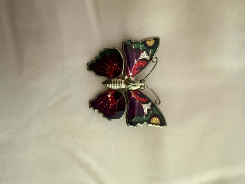 Vintage Enamel Butterfly Brooch Pin Multi Color Glitter